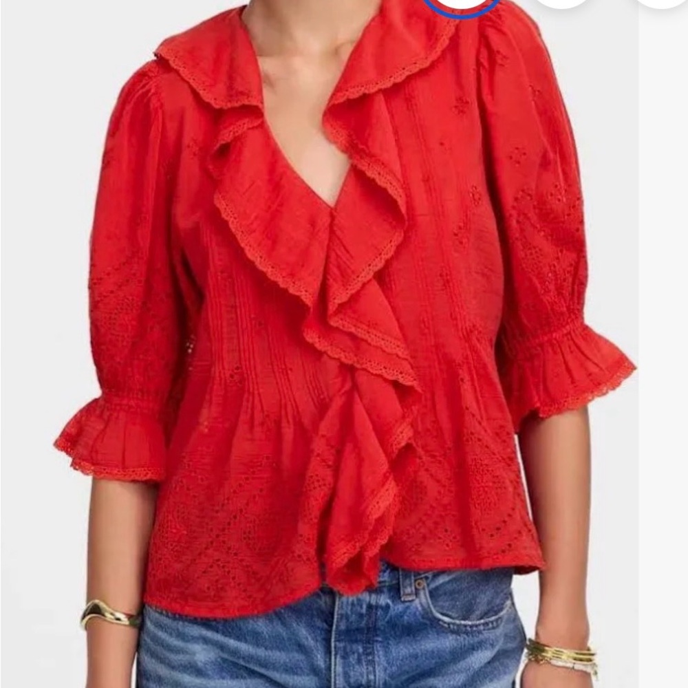 Madewell Red Ruffle Eyelet Blouse